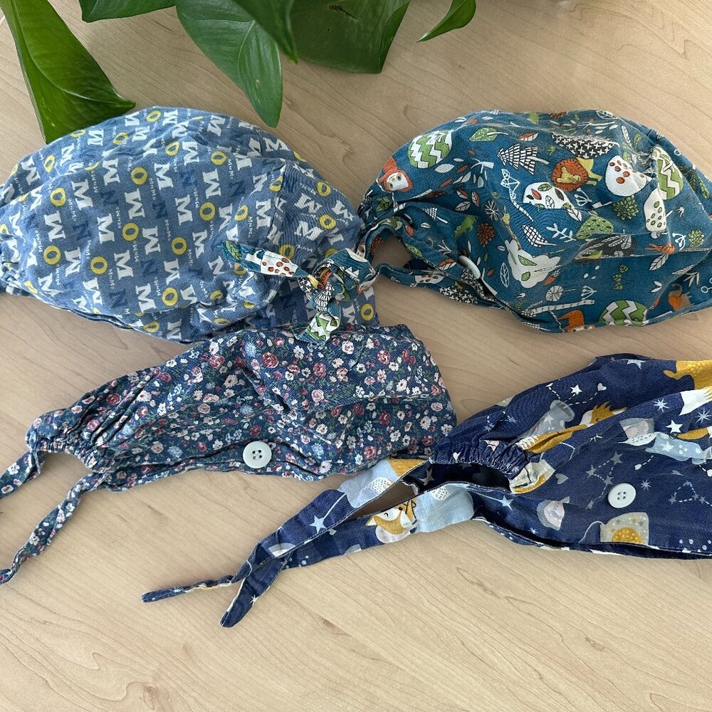 Lot of 4, OR Scrub Caps with Button for Mask Loops